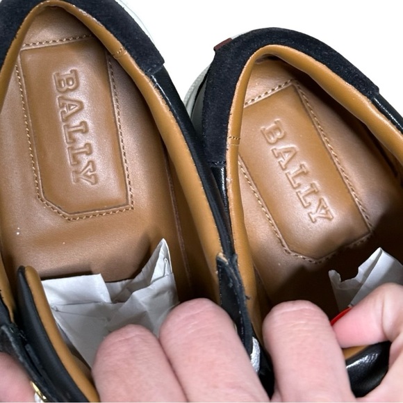 Bally Men’s Leather Suede Sneakers Black Red Stripe Size US 9 EU 39.5 - Picture 10 of 14